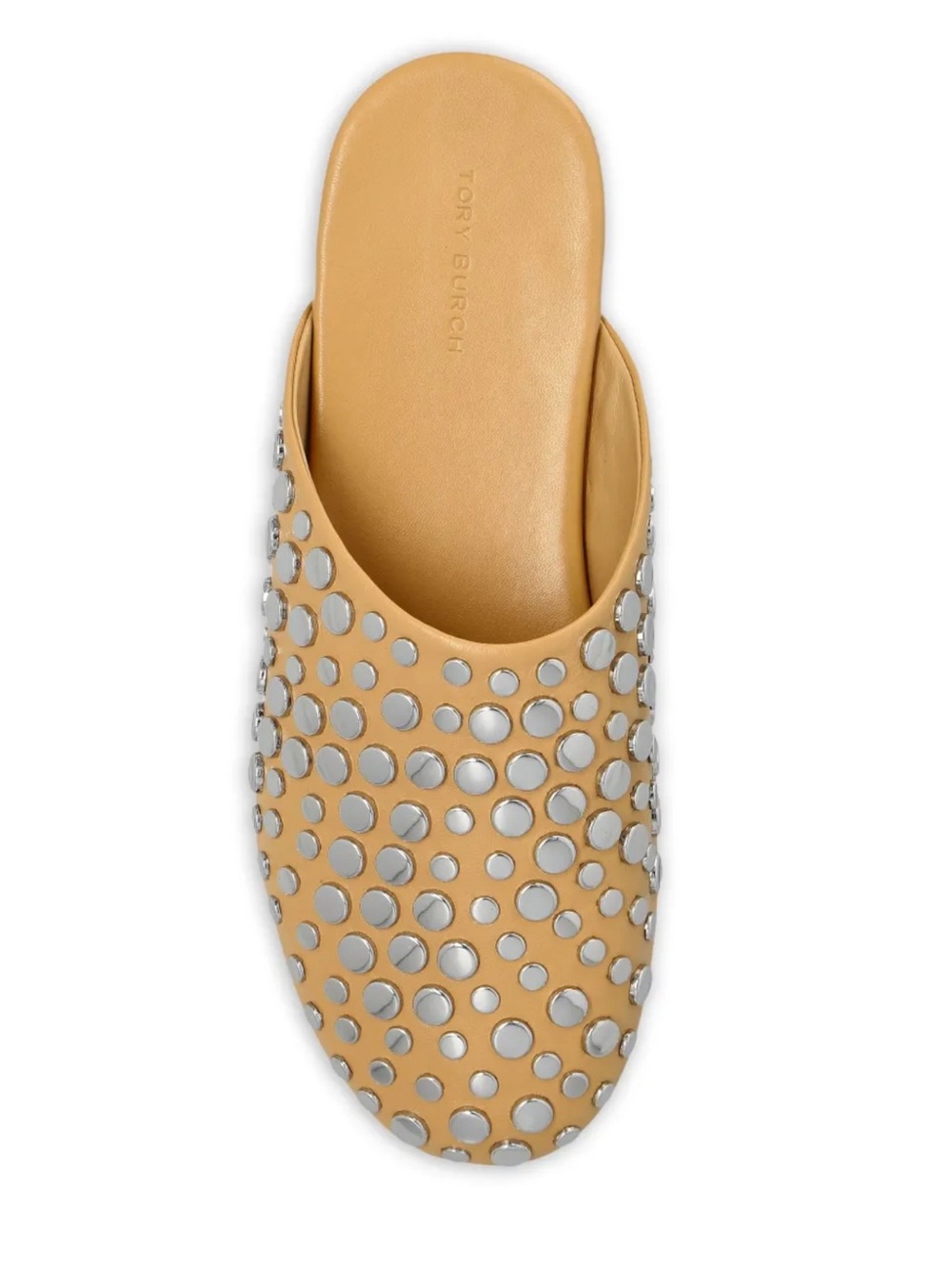 Tory Burch Tan Leather Studded Mule with Silver Accents